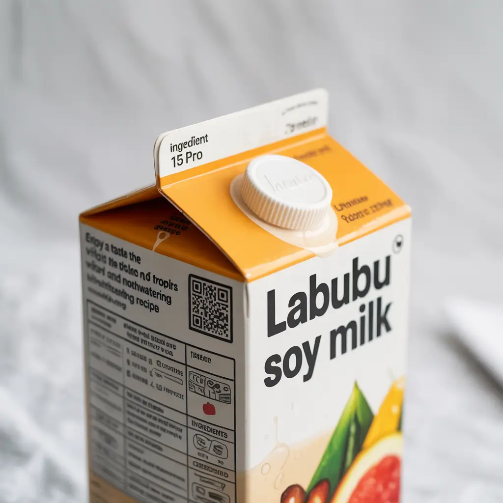 Real authentic Labubu soy milk carton with QR code