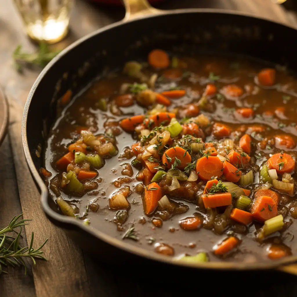 Plant-based onion gravy with vegetables