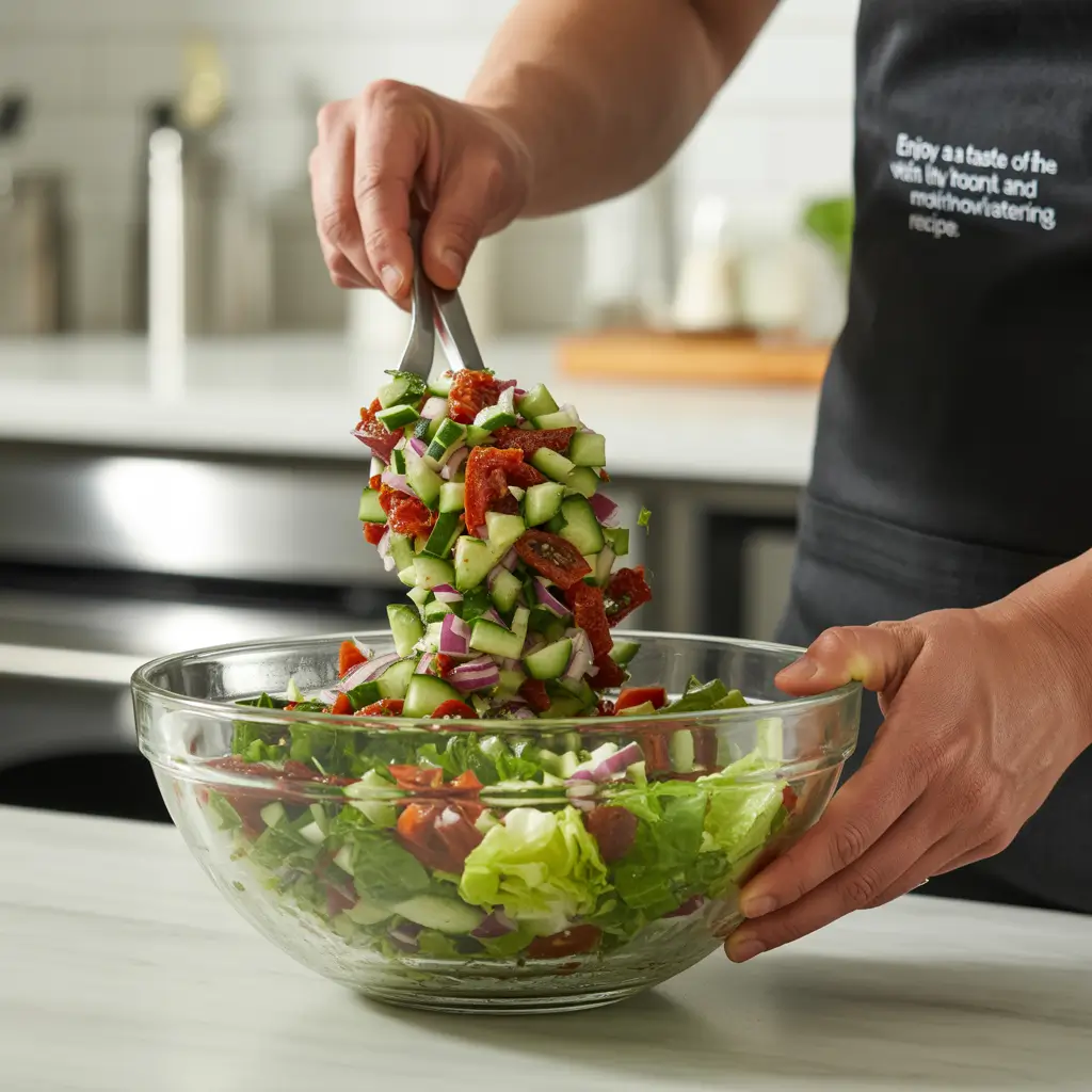 Preparing La Scala restaurant chopped salad at home