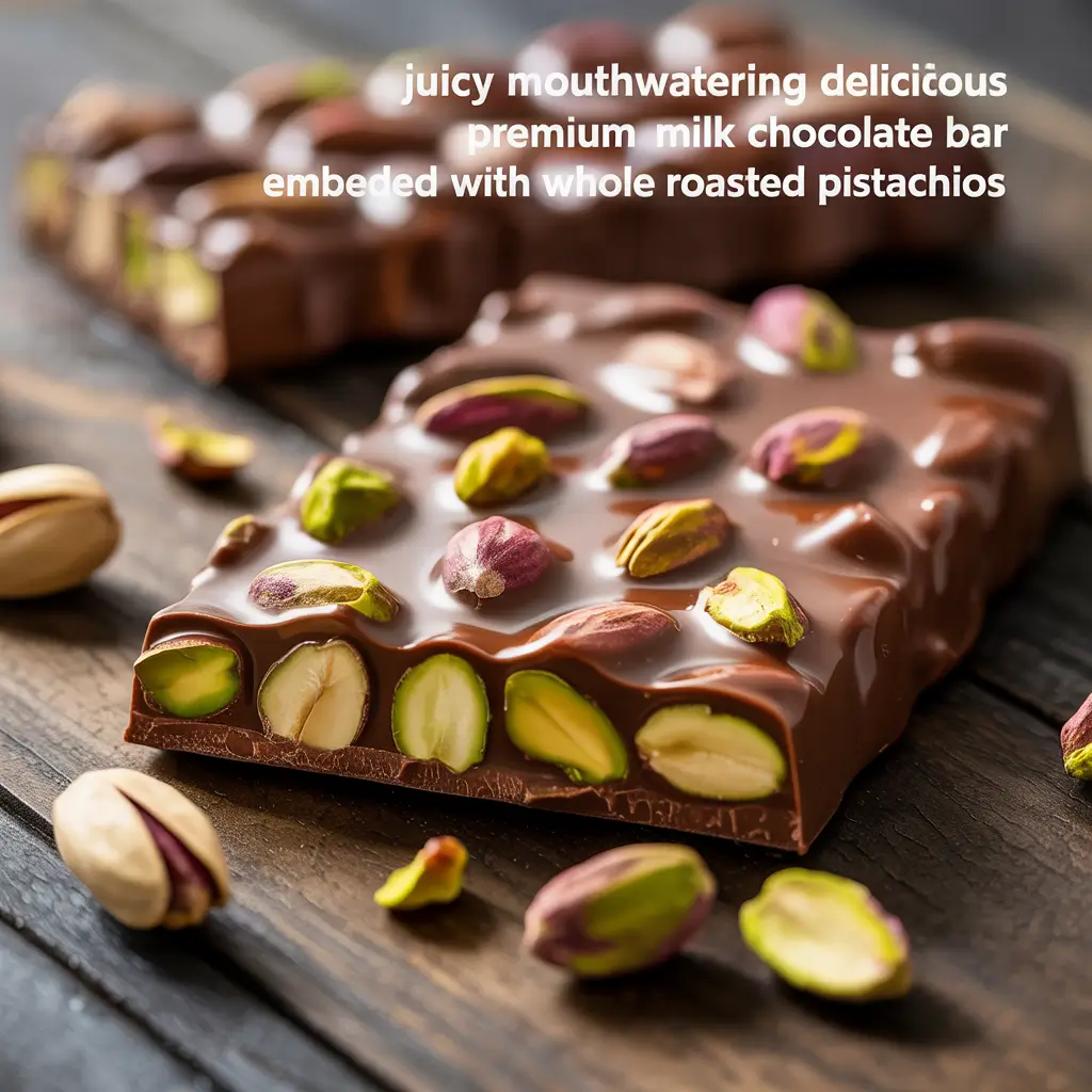 Milk chocolate with pistachio luxury close-up