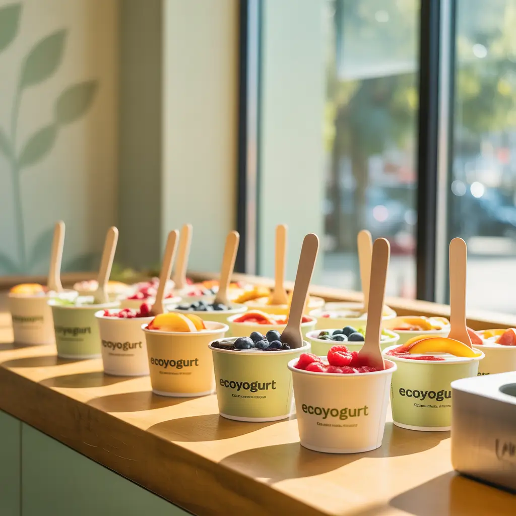 Eco-friendly packaging at Top It Yogurt Shoppe