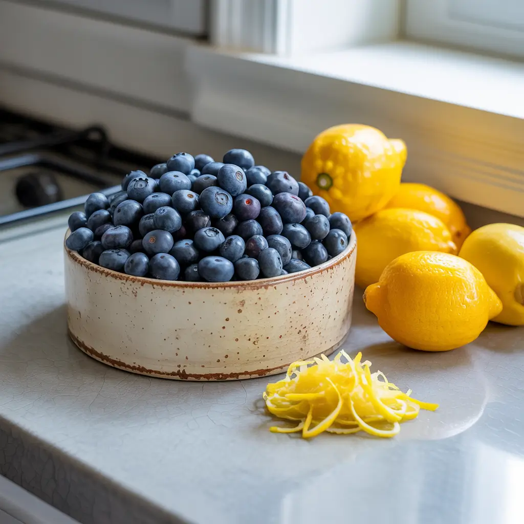 fresh blueberries and lemons for blueberry and lemon jam
