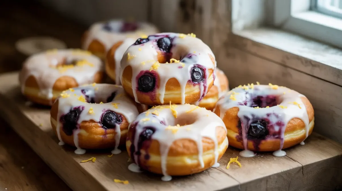 blueberry lemon doughnuts fresh with glaze and zest