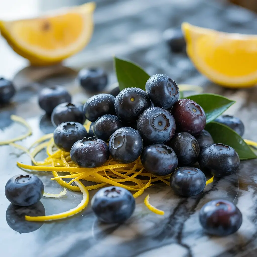 fresh blueberries and lemon zest for blueberry lemon doughnuts