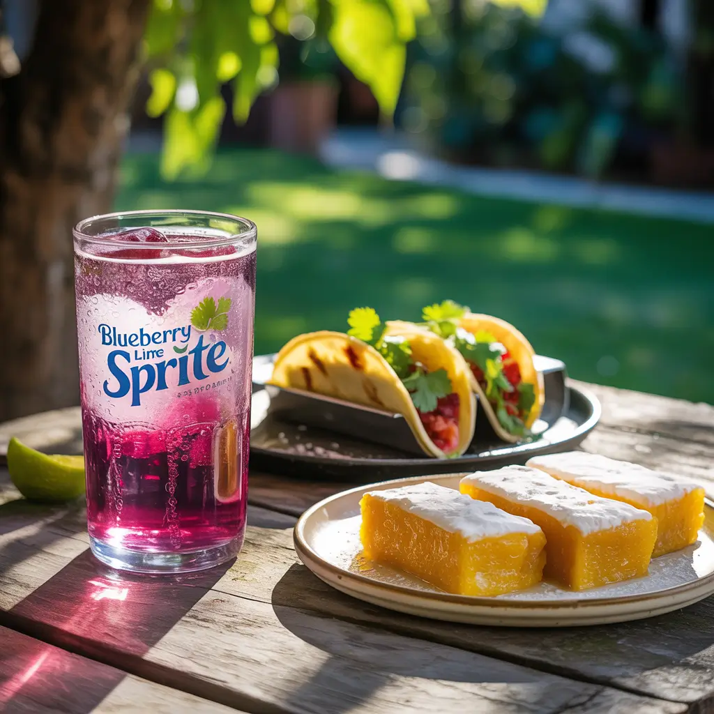 blueberry lime sprite with savory and sweet foods