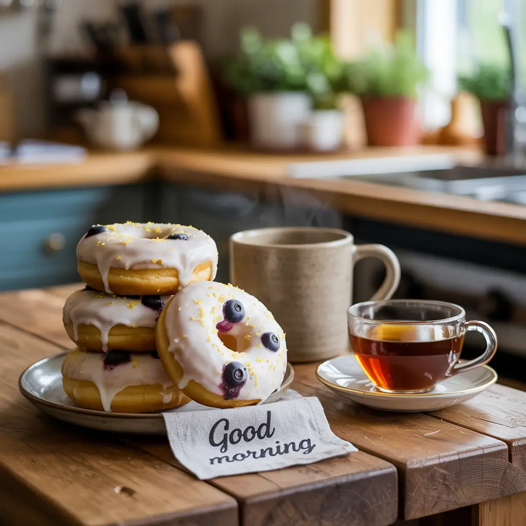 blueberry lemon doughnuts served at brunch