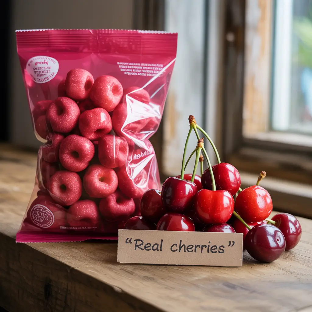 Healthy cherry fruit snacks compared with processed versions
