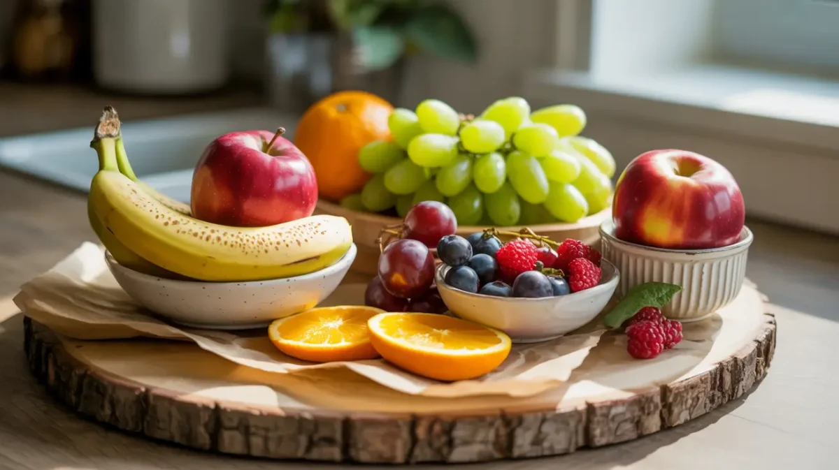 Fruit for snacks arranged as healthy grab-and-go portions