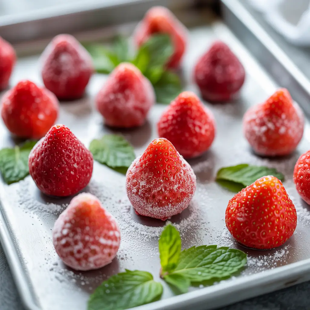 Homemade lowest calorie fruit snacks with frozen strawberries