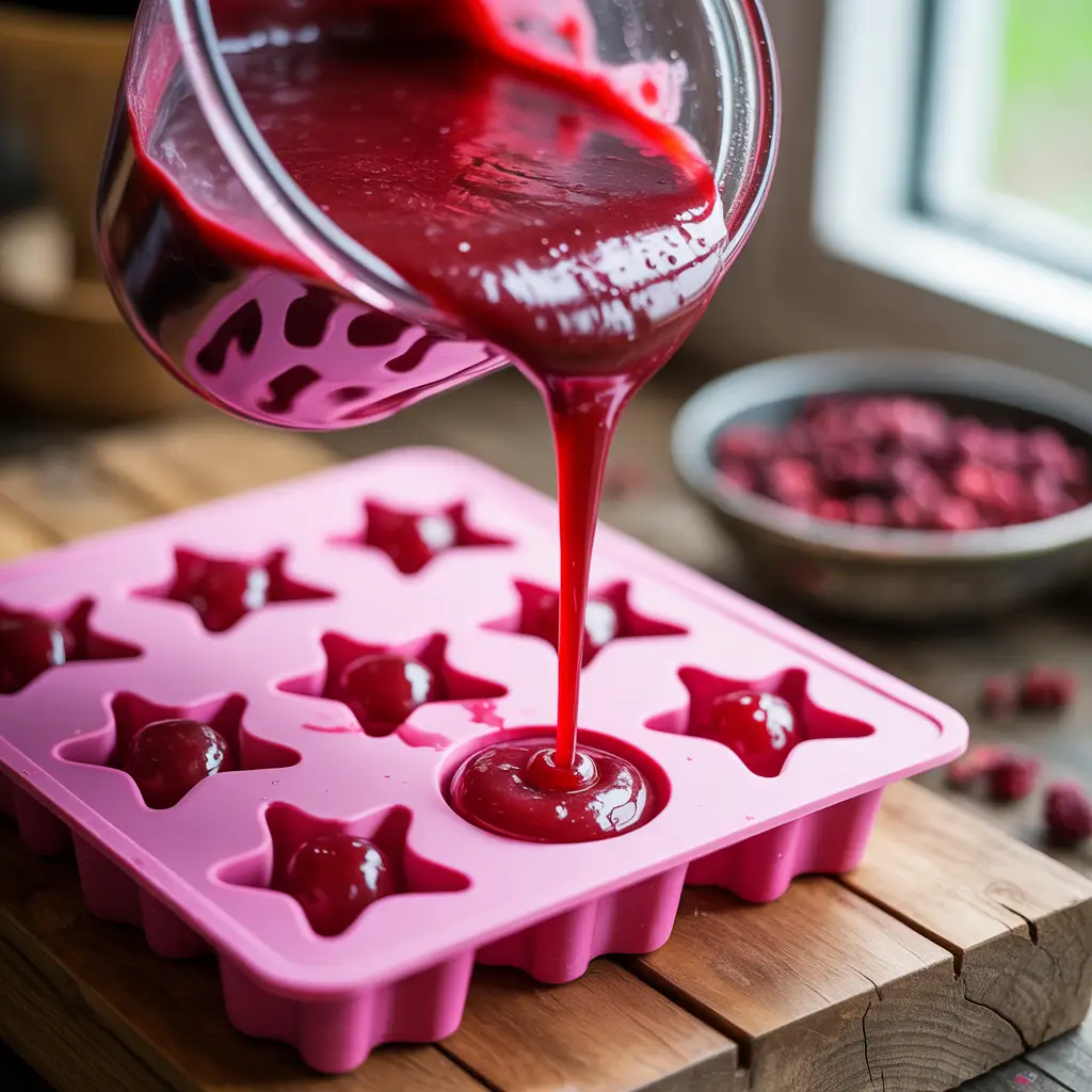 Homemade cherry fruit snacks recipe with silicone molds