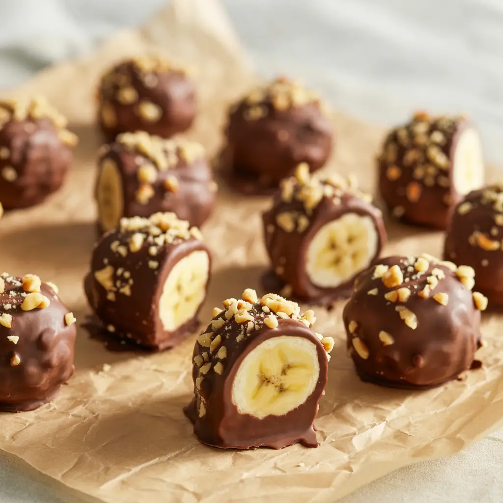 Frozen banana fruit snacks with chocolate