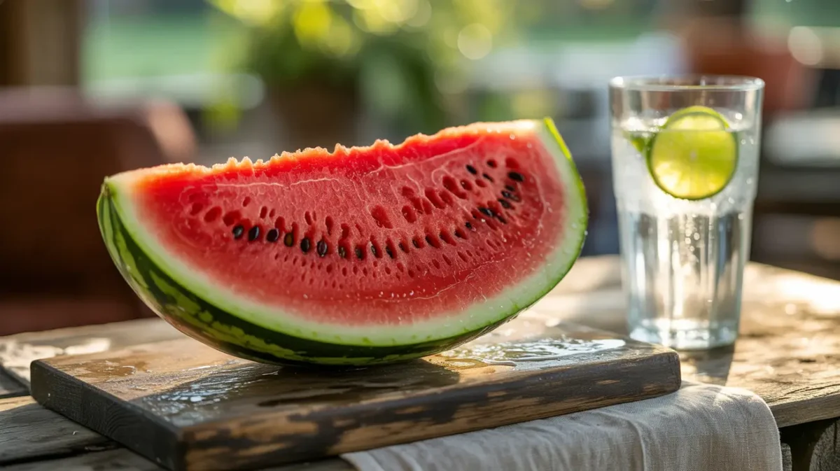 Low Carb Diet Watermelon fresh slice on picnic table