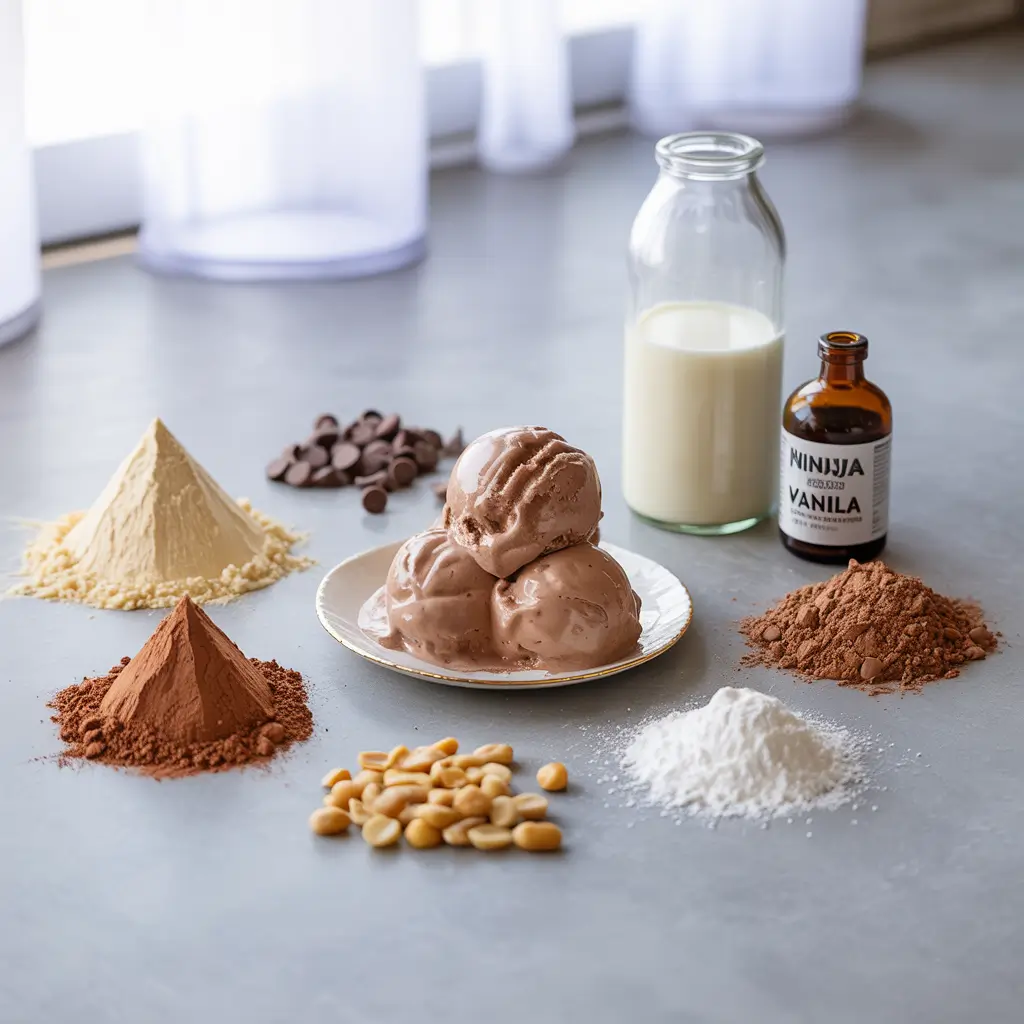 Ninja Creami protein ice cream ingredients flat lay
