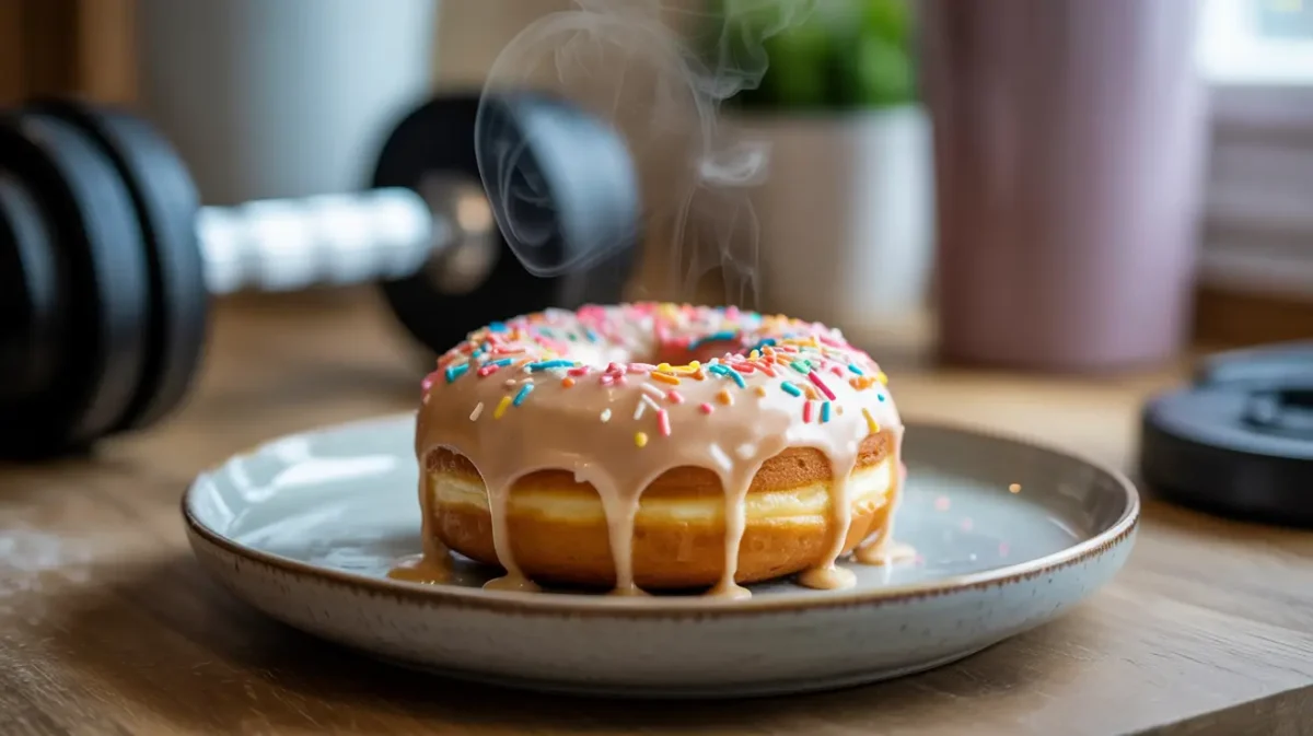 legendary protein donut with golden glaze and sprinkles