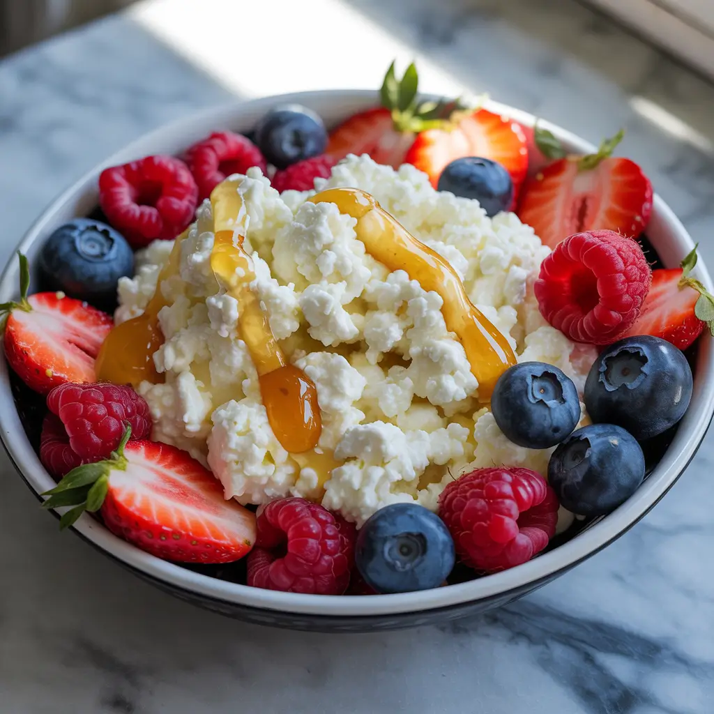 Daisy’s Cottage Cheese breakfast bowl with fruits and honey