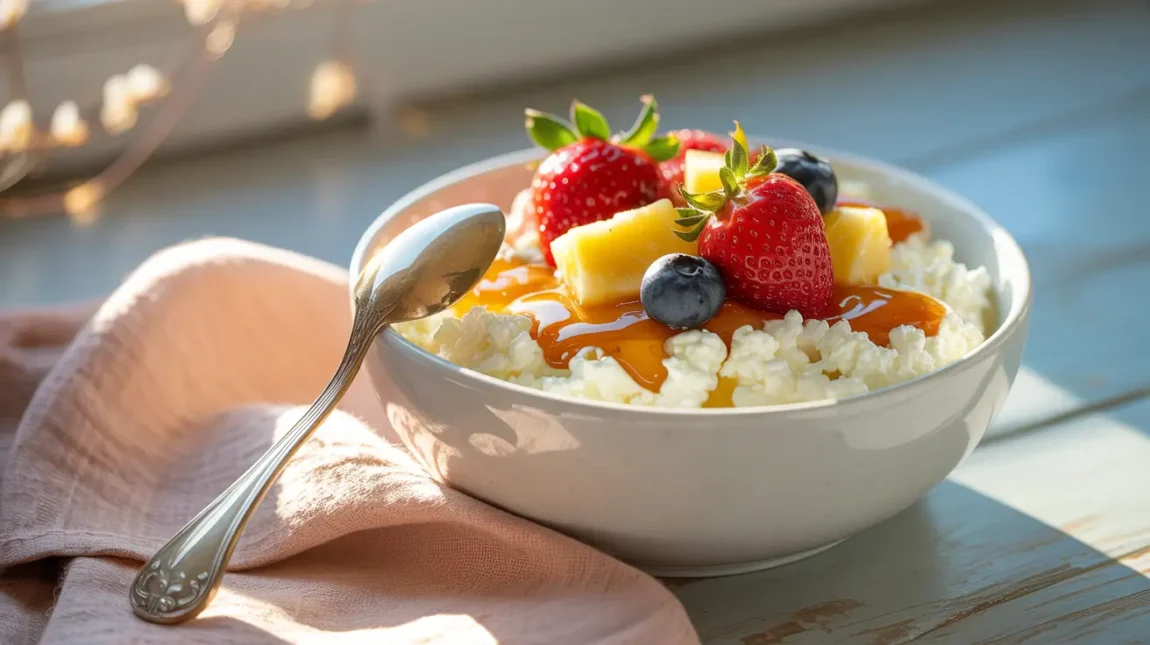 fruit with cottage cheese healthy breakfast bowl high protein
