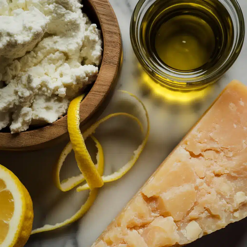 Process shot of mixing ricotta, lemon zest, and olive oil for 15-minute lemon ricotta pasta sauce