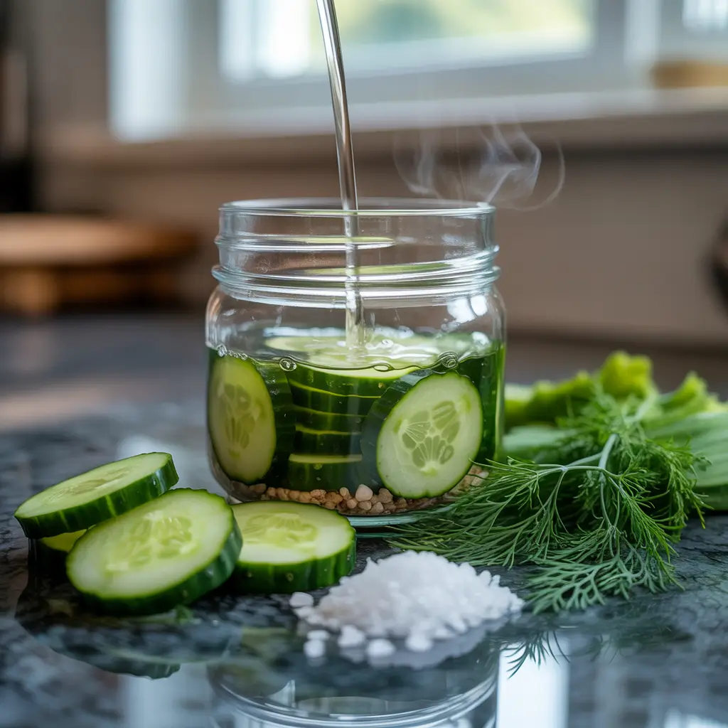 pickle cucumbers dill process showing osmosis and vinegar brine