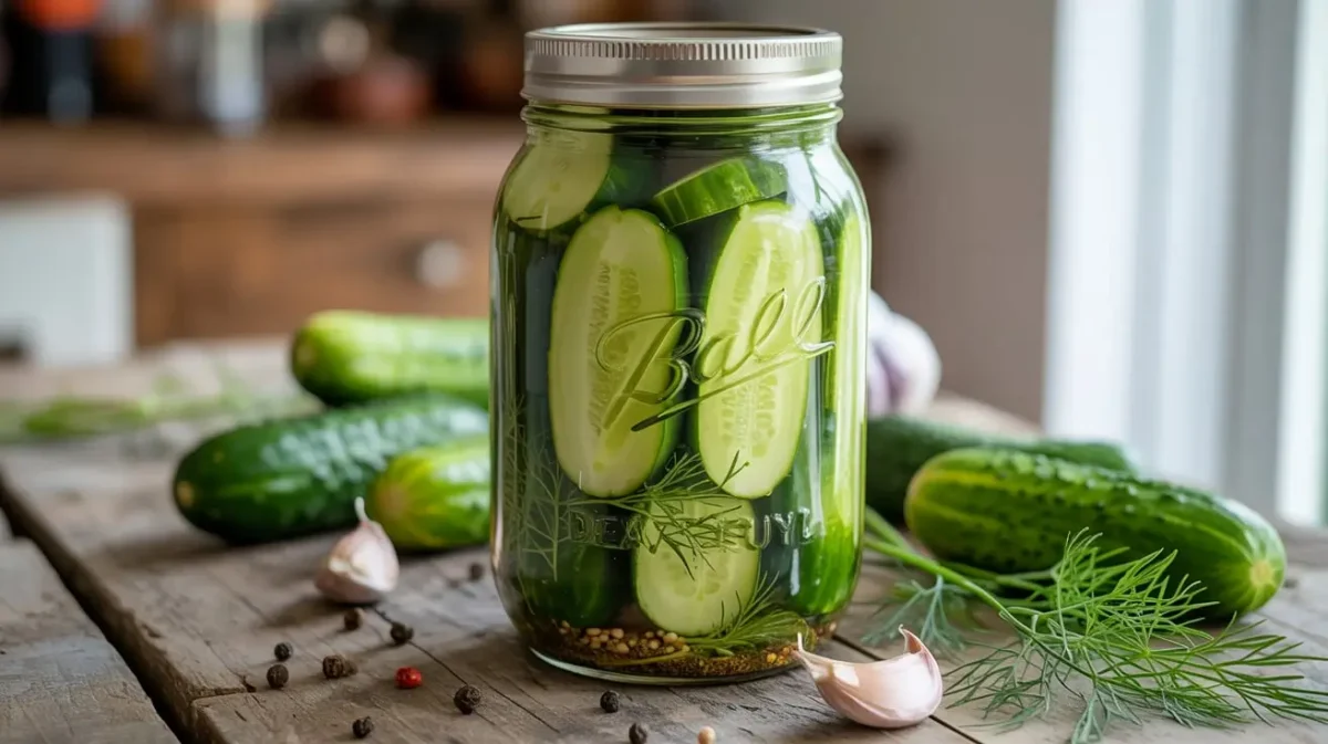 homemade pickle cucumbers dill recipe with fresh cucumbers, garlic, and dill