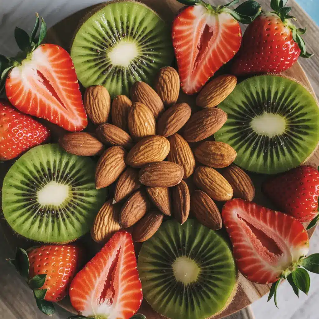 aesthetic holiday snack board with festive fruits