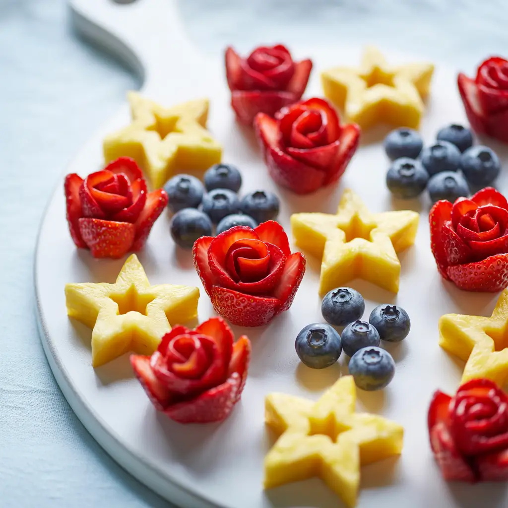 Beauty and the Beast fruit snacks shaped like roses and stars on white plate