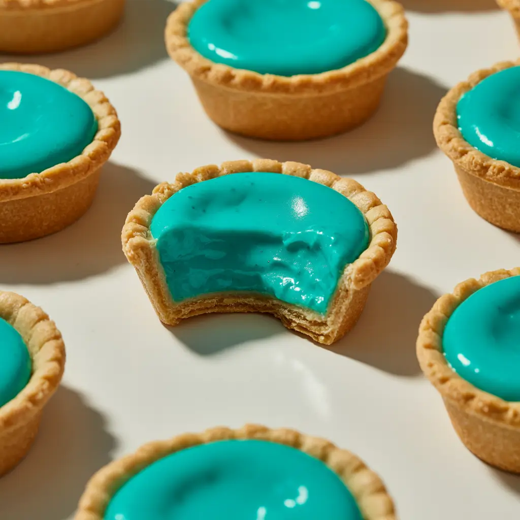 Mini Baja Blast Pie bites with teal filling in graham cups