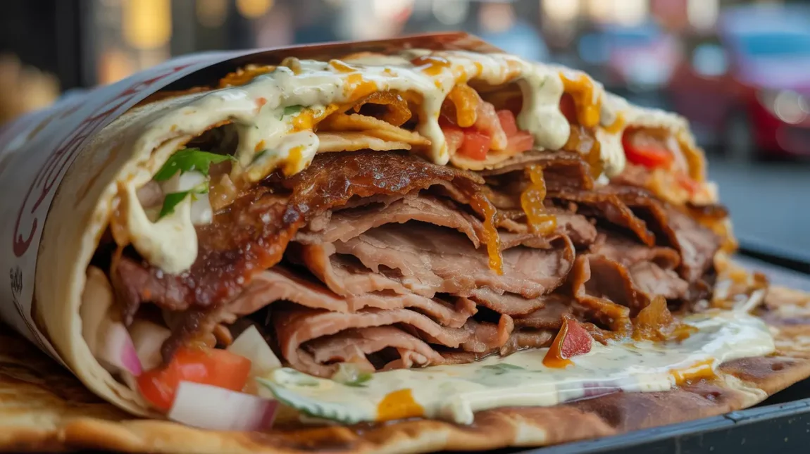TikTok Doner Kebab wrap with crispy edges and juicy halal meat
