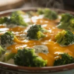 Creamy broccoli cheddar dip with melted cheese