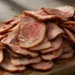 Authentic Turkish doner kebabs freshly sliced on board