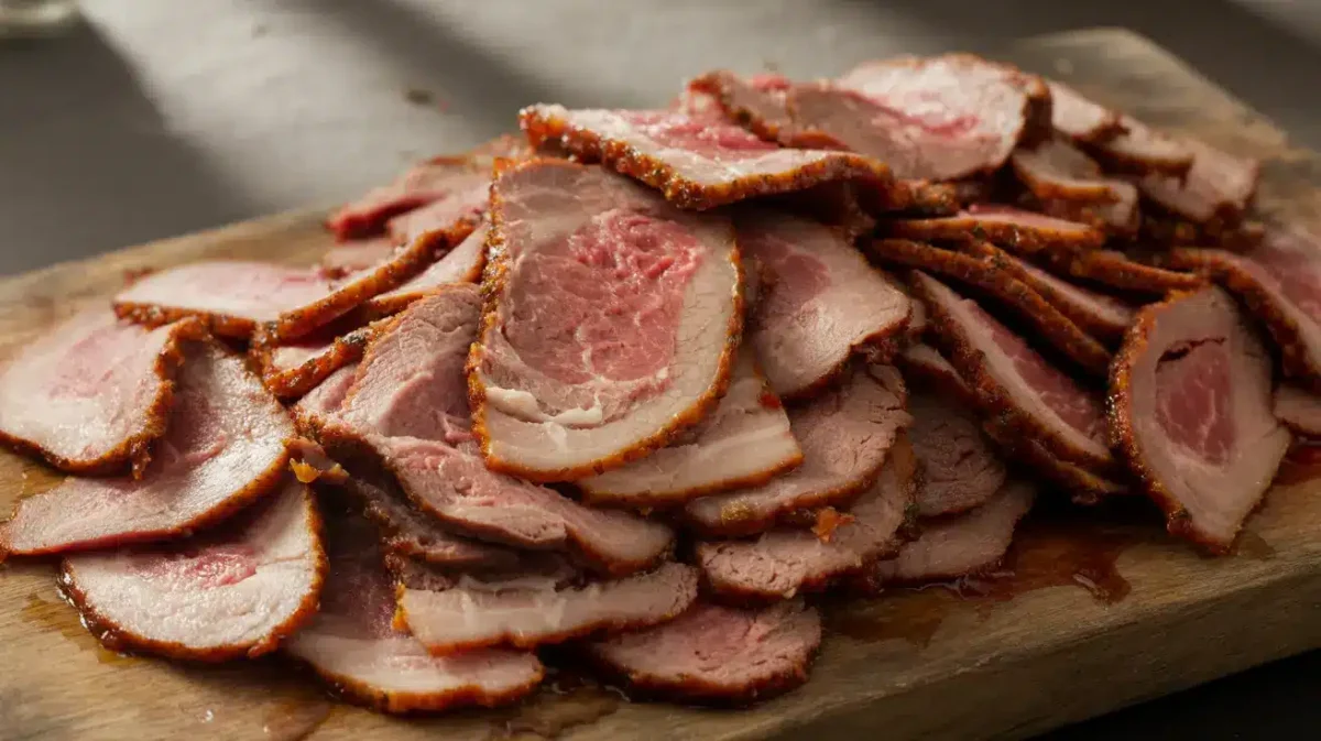 Authentic Turkish doner kebabs freshly sliced on board