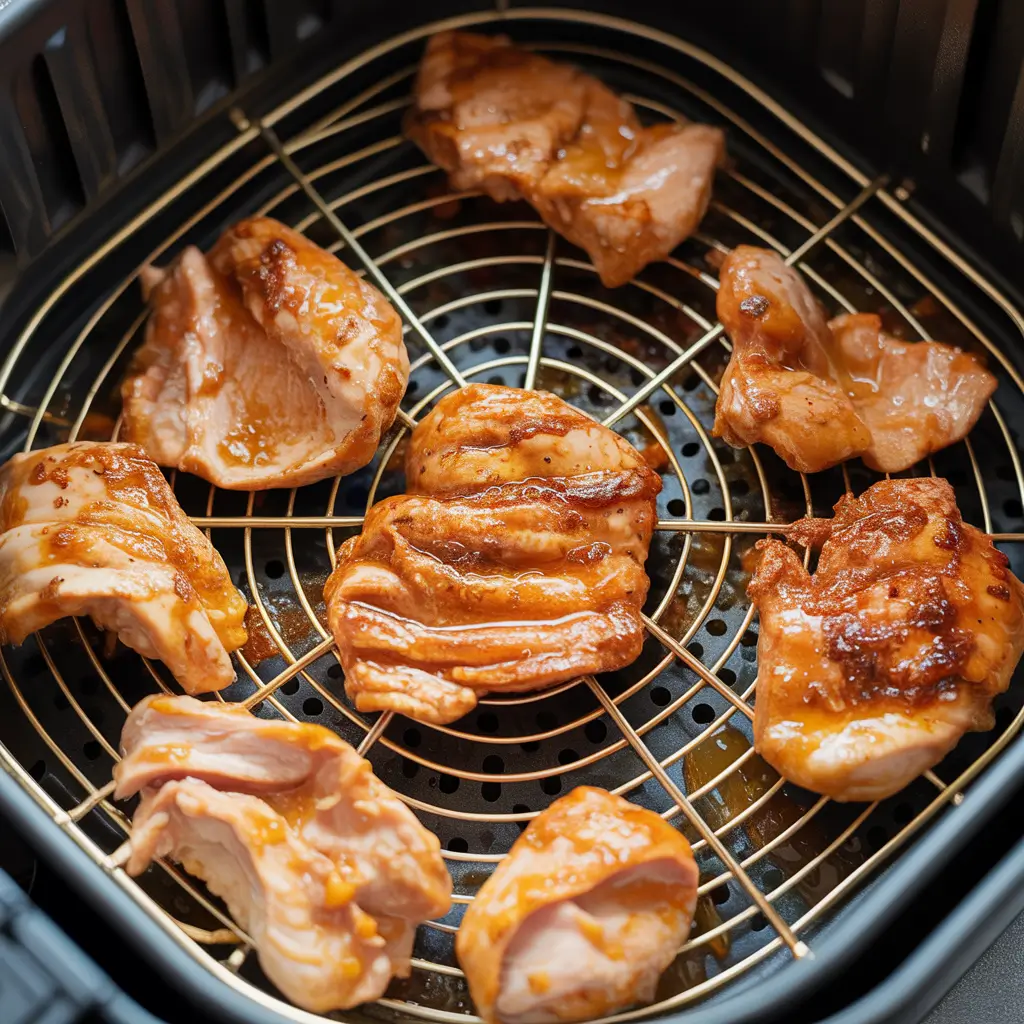 Air fryer Chicken Doner slices cooking