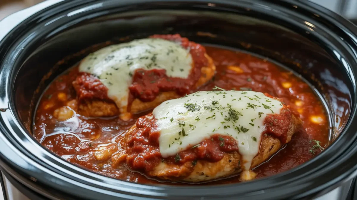 crockpot chicken parmesan slow cooker recipe close-up