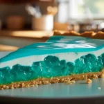 Baja Blast Pie no-bake dessert with turquoise creamy filling on graham crust