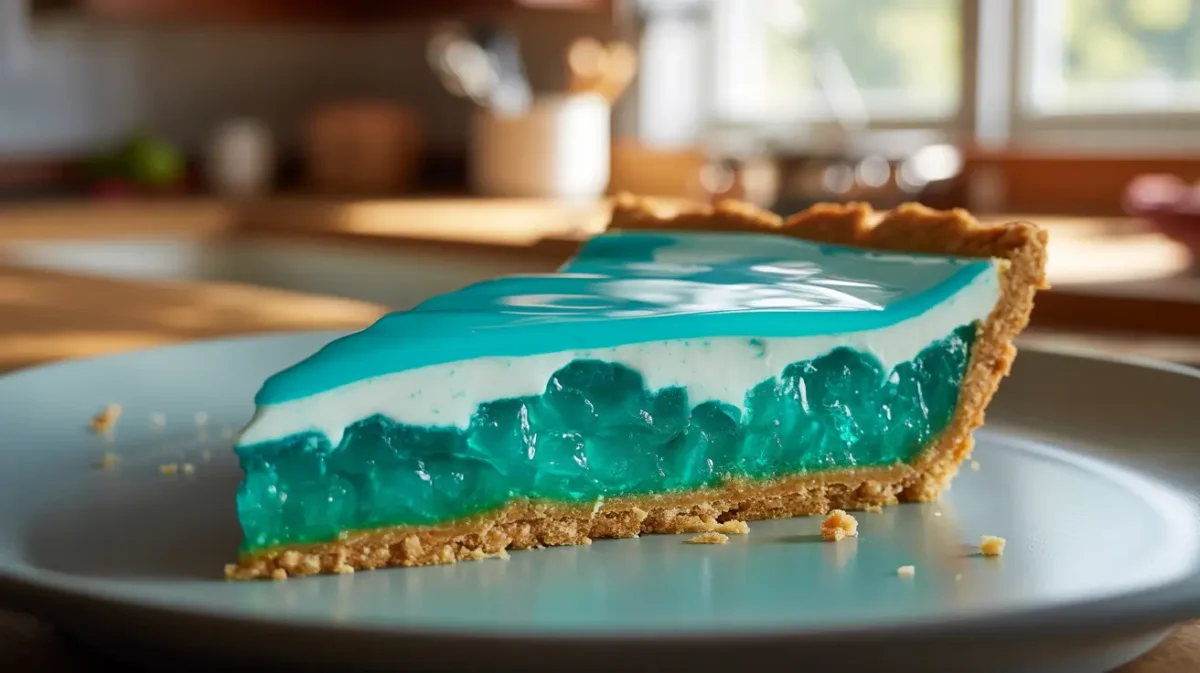 Baja Blast Pie no-bake dessert with turquoise creamy filling on graham crust