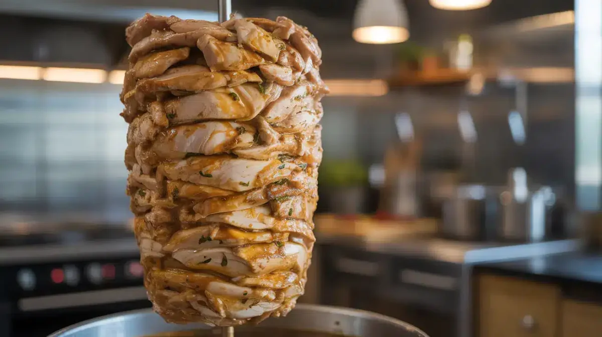 Chicken Doner stacked and ready for slicing