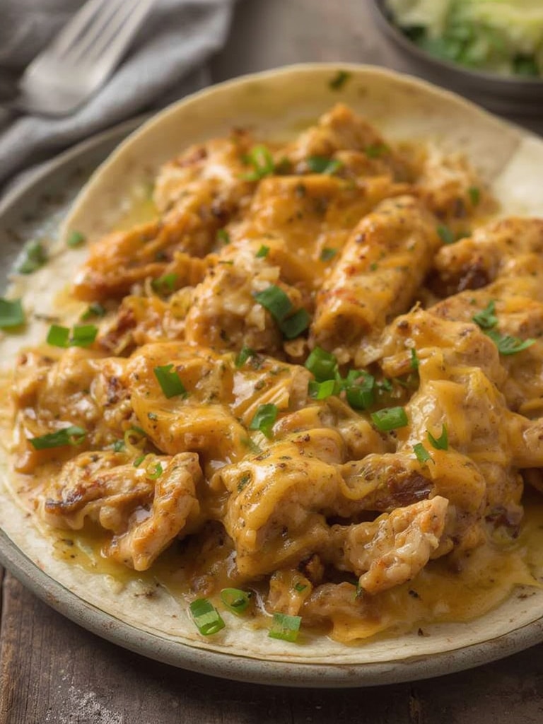 Ooey-Gooey Cheesy Garlic Chicken Wraps