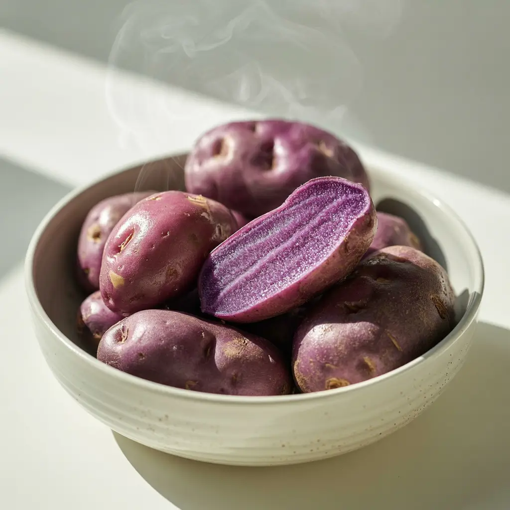steamed purple potatoes stay purple when cooked