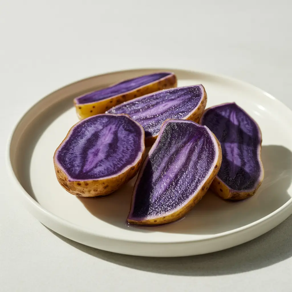 Cooked Purple Majesty potato showing firm texture