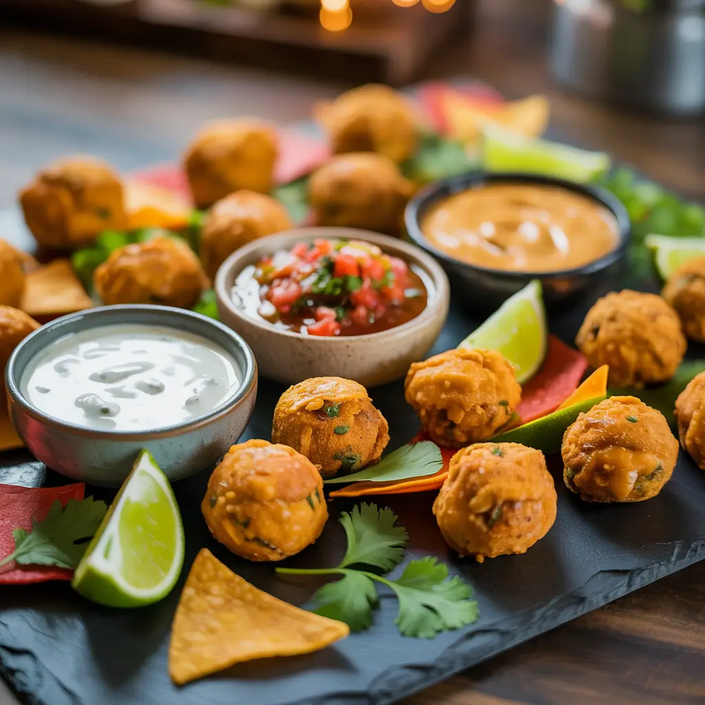 Taco Ranch Bites with ranch and salsa dips